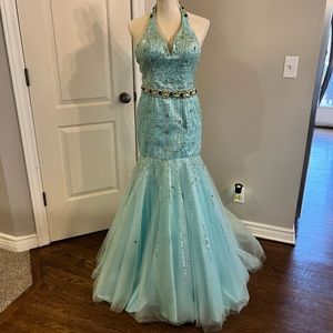 Tony Bowls Paris Green Blue Mermaid prom Dress